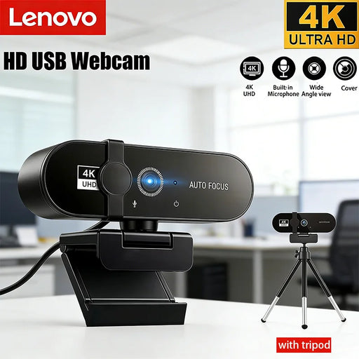 4K ultra HD USB webcam with auto focus built-in digital microphone 3840x2160 resolution plug and play for PC laptop video calls streaming and online classes