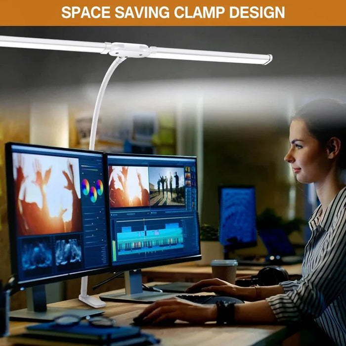 Double-Head LED Desk Lamp – Wide, Adjustable Lighting with 10 Brightness Levels