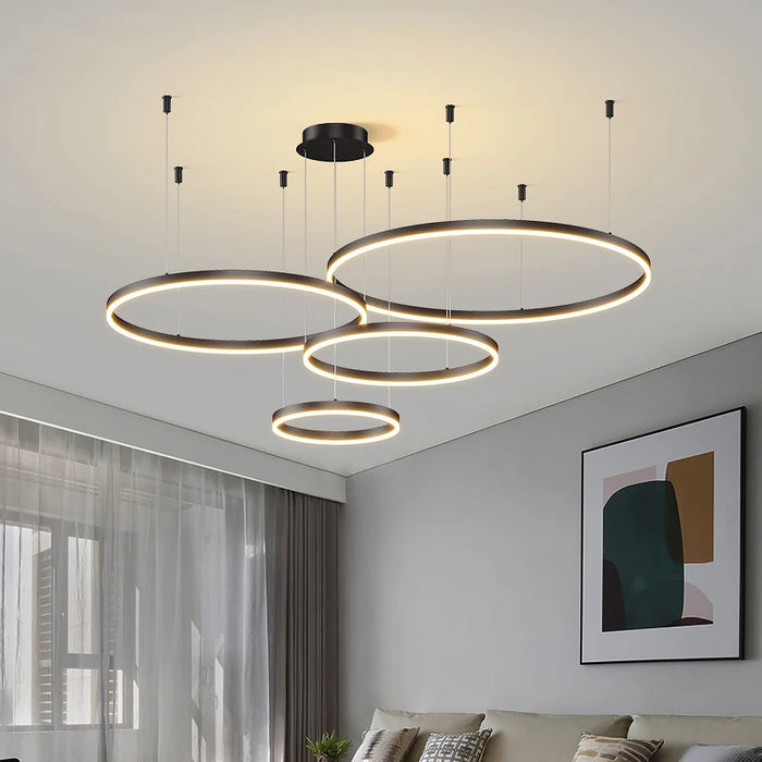 Modern LED Pendant Light – Gold Aluminum Chandelier with Remote Control - Samanta Factory
