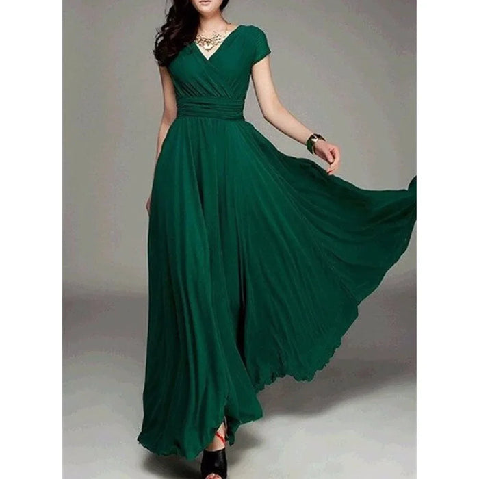 Party Dress – V-Neck Chiffon Elegance - Samanta Factory