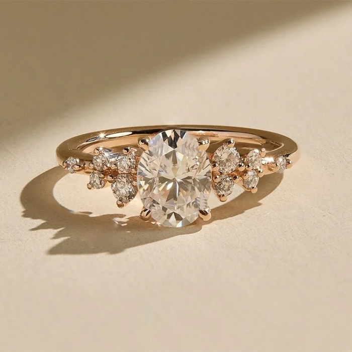 Oval Moissanite Ring – D Color VVS1 Sterling Silver Gold Plated