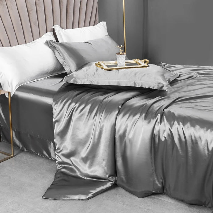Schpert Rayon Bedding Set – Solid Color Duvet Cover with Pillowcases and Sheet, Twin to King - Samanta Factory