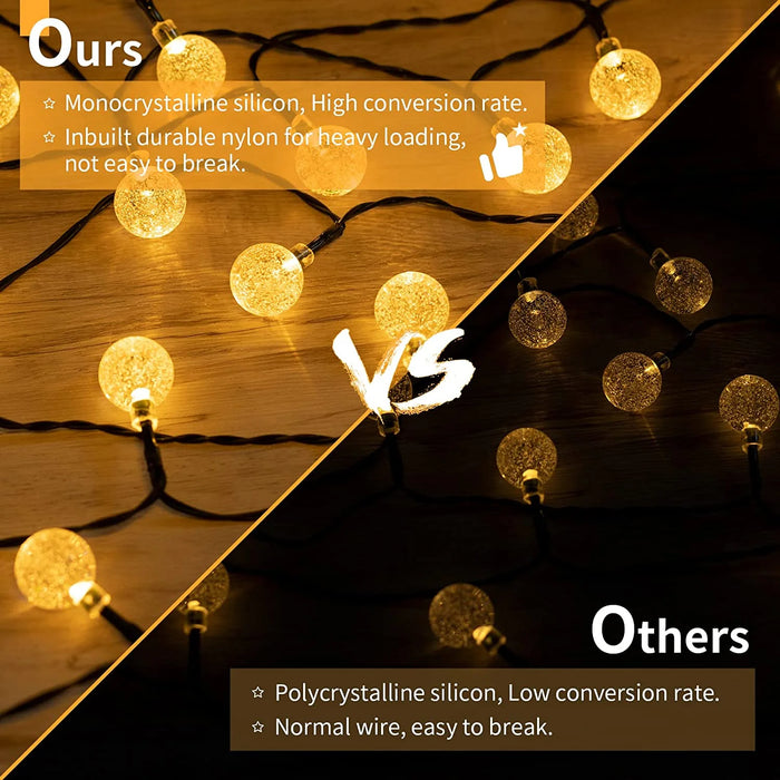 Solar Crystal Globe String Lights – 60 LED Waterproof Fairy Lights with 8 Lighting Modes - Samanta Factory