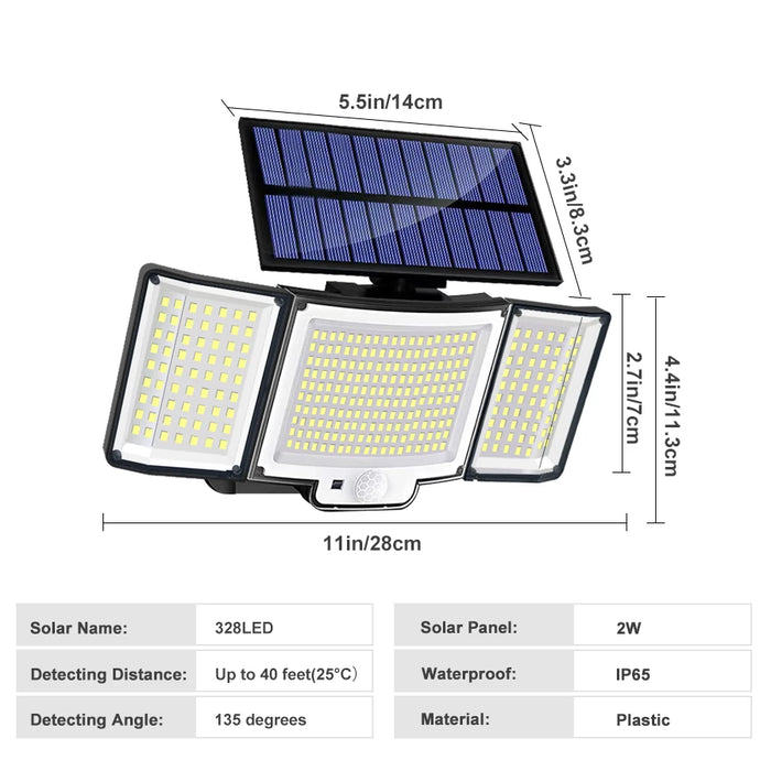 Solar Security Light – 3-Head Motion Sensor with Super Bright 348 LEDs