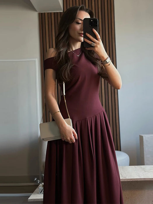 Maxi Dress – Pleated Patchwork Elegance - Samanta Factory