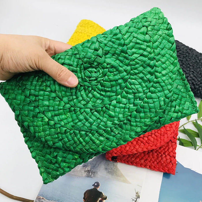 Boho Straw Flap Bag for Women – Hard Shell Woven Handbag for Summer Outings
