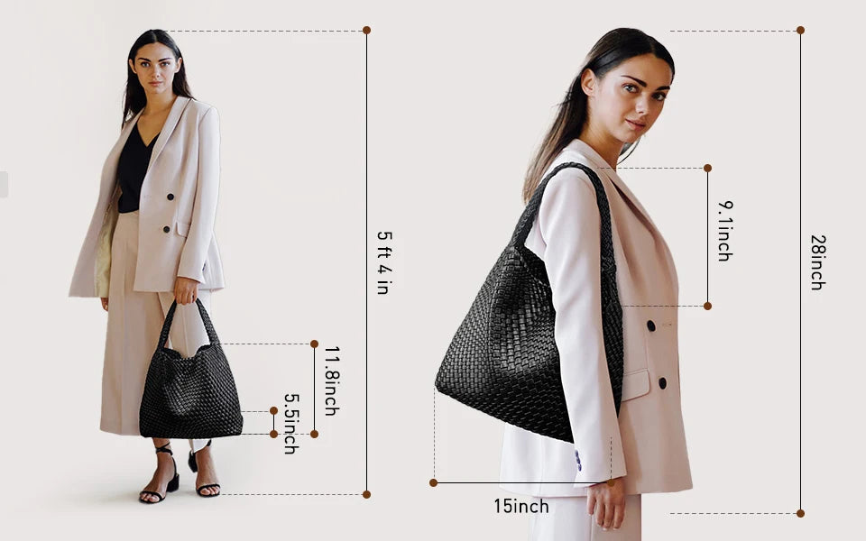 Woven Tote Bag  with Purse for Women – Large Soft Leather Shoulder Bag for Work, Beach & Travel - Samanta Factory