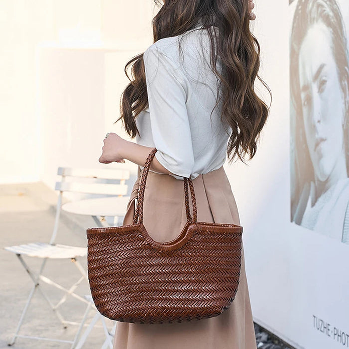 Hand-Woven Tote Bag – French Style Basket Shoulder Bag SF