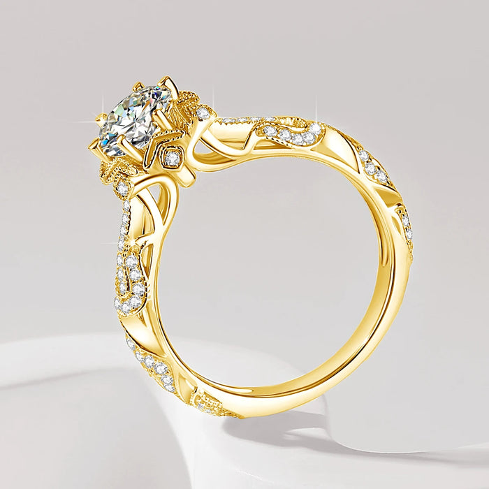 925 Sterling Silver Moissanite Ring – 1ct Skeleton Design with Zircon Accents