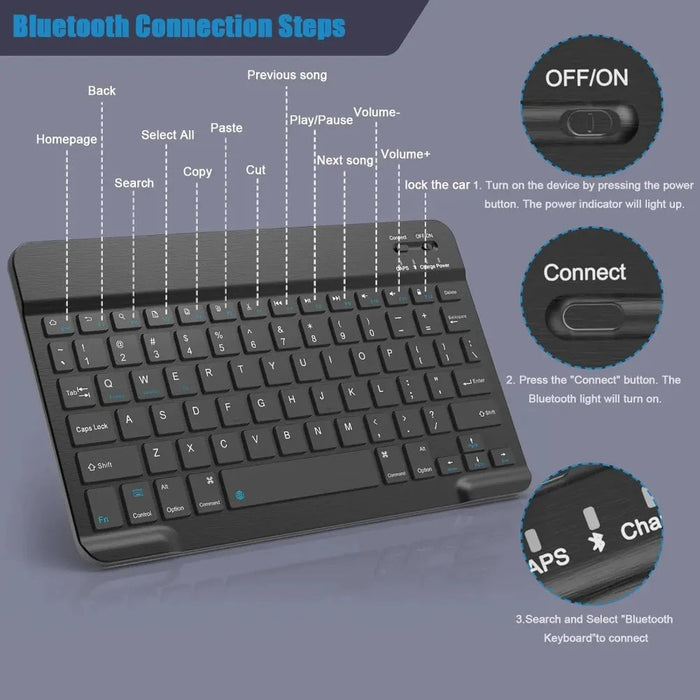 Bluetooth Tablet Keyboard – 7" & 10" Wireless Keyboard for iPad, Android & Windows SF