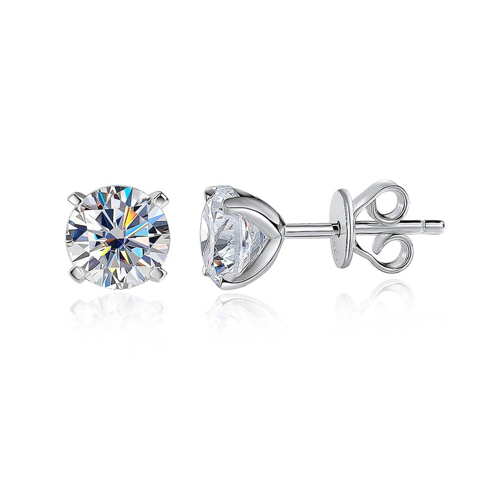 Certified Moissanite Stud Earrings – D-Color VVS1 Round Cut in 925 Sterling Silver