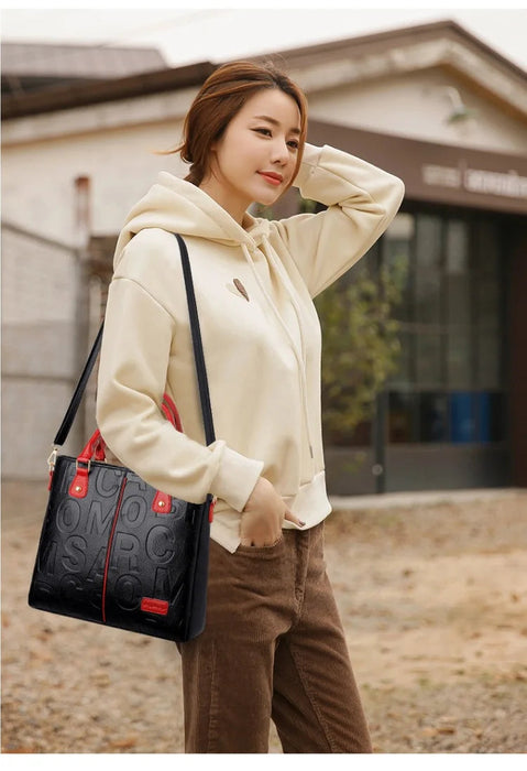 Women's Large Capacity PU Leather Tote Bag – Minimalist Urban Shoulder Bag SF