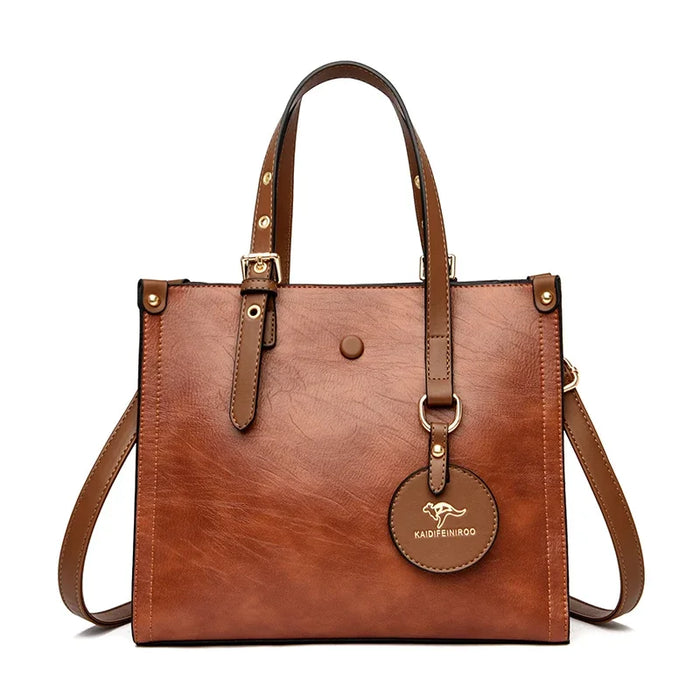 Women’s Leather Handbag – Vintage Casual Tote with Zipper & Hasp Closure - Samanta Factory