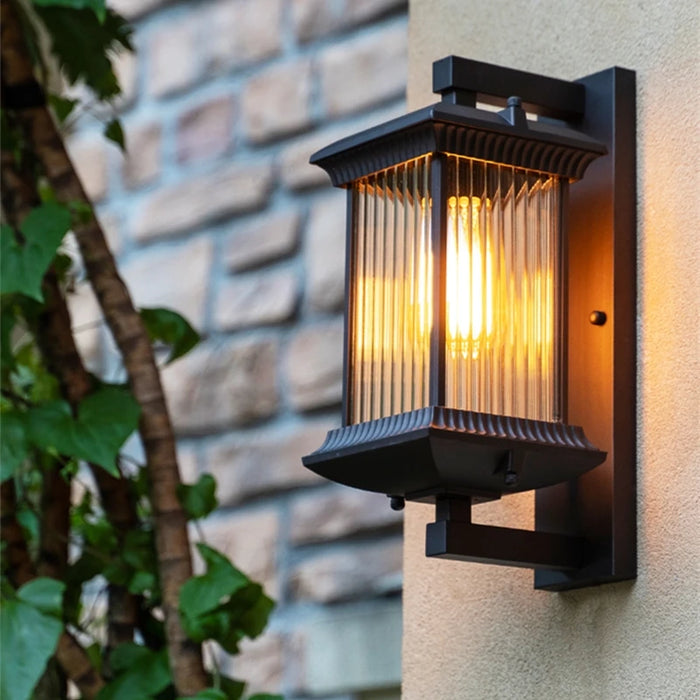 Vintage Wall Lamp – Brown Aluminum & Glass Sconce for Indoor & Outdoor Spaces