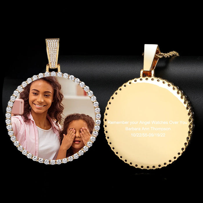 Personalized Bling Circle Necklace with Engraving – Memory Jewelry for Men & Women SF