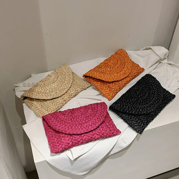 Boho Straw Flap Bag for Women – Hard Shell Woven Handbag for Summer Outings