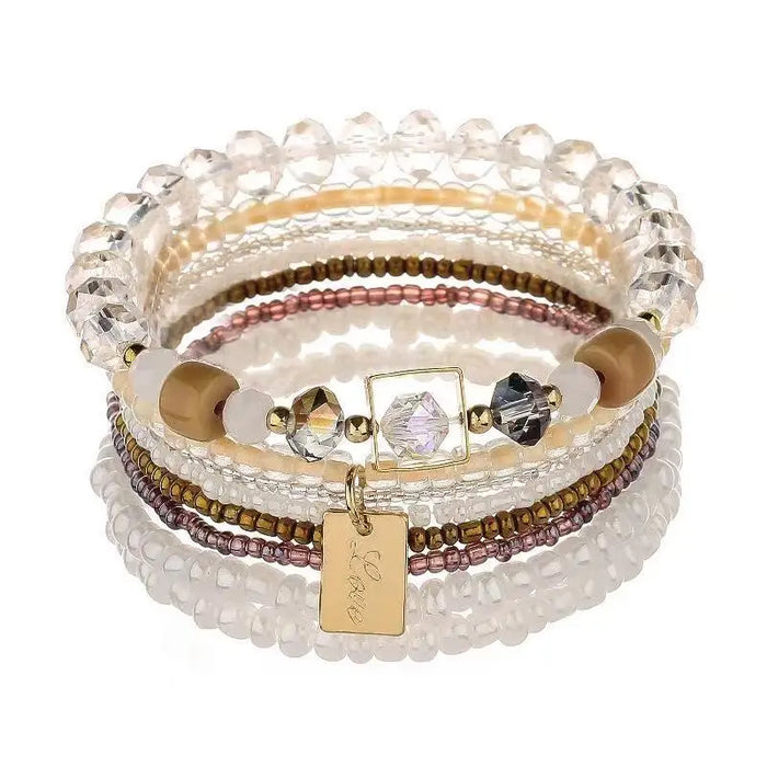 Bohemian Bracelet Set – Stackable Beaded Bangles with Crystals & Pearls for Everyday Wear