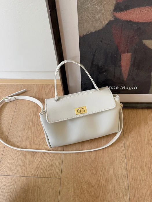 PU Leather Box Bag – Twist Lock Closure for Women