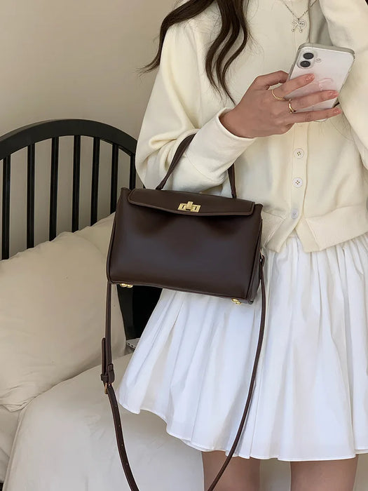 PU Leather Box Bag – Twist Lock Closure for Women