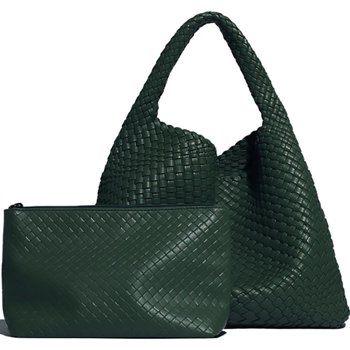 Woven Tote Bag  with Purse for Women – Large Soft Leather Shoulder Bag for Work, Beach & Travel - Samanta Factory