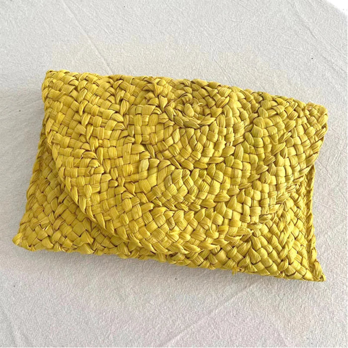Boho Straw Flap Bag for Women – Hard Shell Woven Handbag for Summer Outings