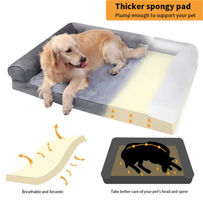 Orthopedic Dog Sofa Bed – Extra-Thick Foam Base with Washable Plush Cover & Bolster Support