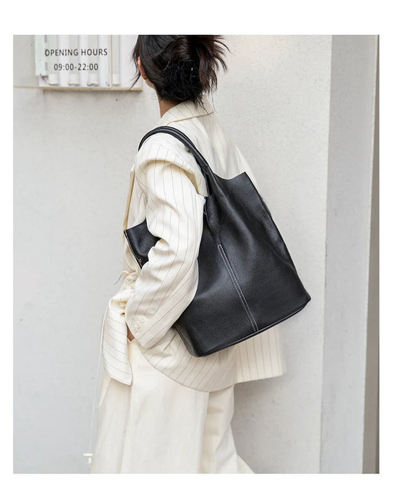 Bucket Bag – Soft Versatile Leather Shoulder Handbag for Women - Samanta Factory