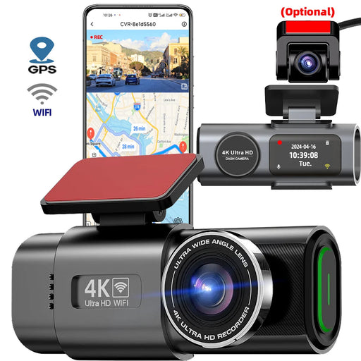 4K dual dash cam with front and rear GPS parking monitor