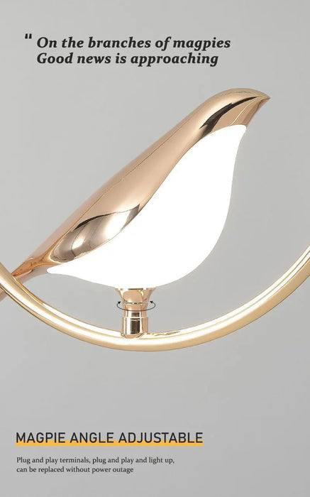 Bird Pendant Light – Modern Gold & Silver Hanging Lamp with Rotatable Magpie Design