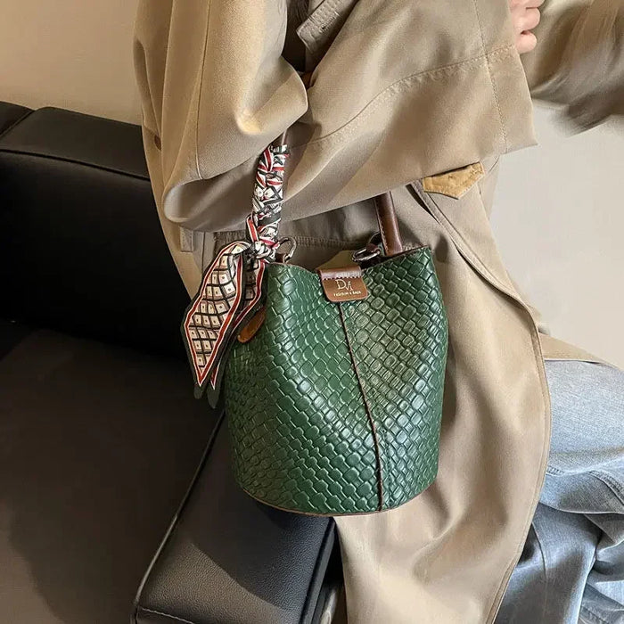 PU Leather Knitted Bucket Bag – Soft Casual Messenger Handbag for Women - Samanta Factory