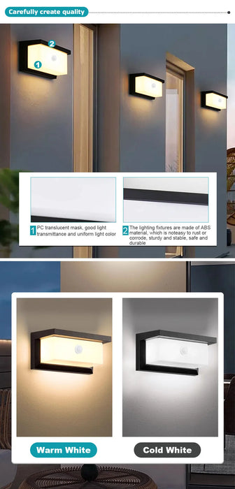 LED Wall Lights – PIR Motion Sensor, Waterproof Outdoor Lamps for Garden & Porch - Samanta Factory