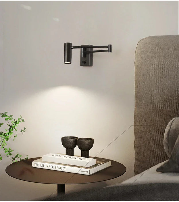 Modern Wall Lamp with Dimmable Switch – Rocker Arm Retractable LED Reading Light - Samanta Factory