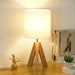 Boho Wooden Tripod Floor Lamp with Fabric Shade – Dimmable E26 LED Light for Bedroom or Living Room
