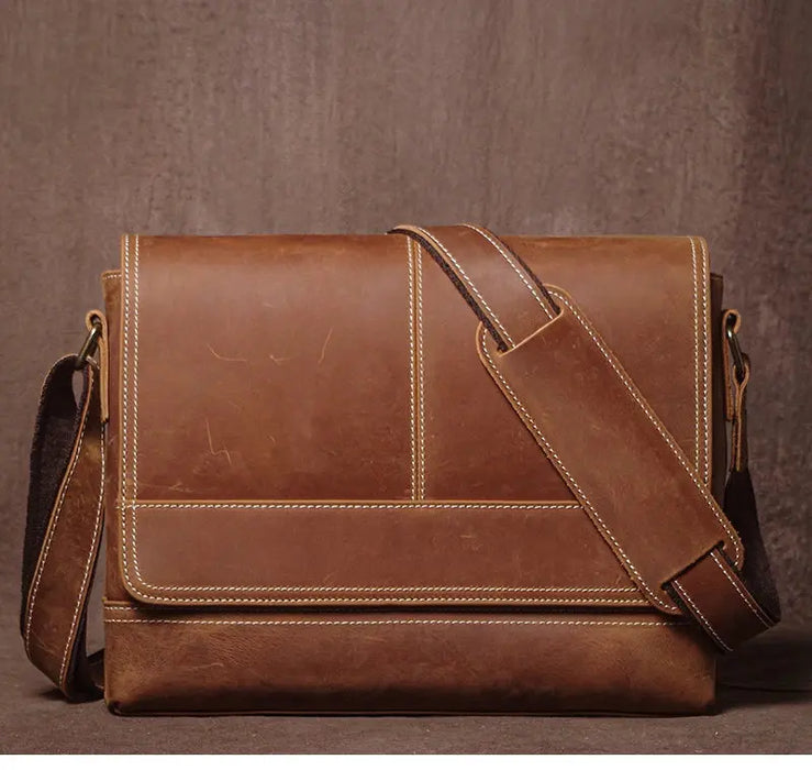 Vintage Leather Satchel Bag – Soft Men’s Crossbody Shoulder Bag SF
