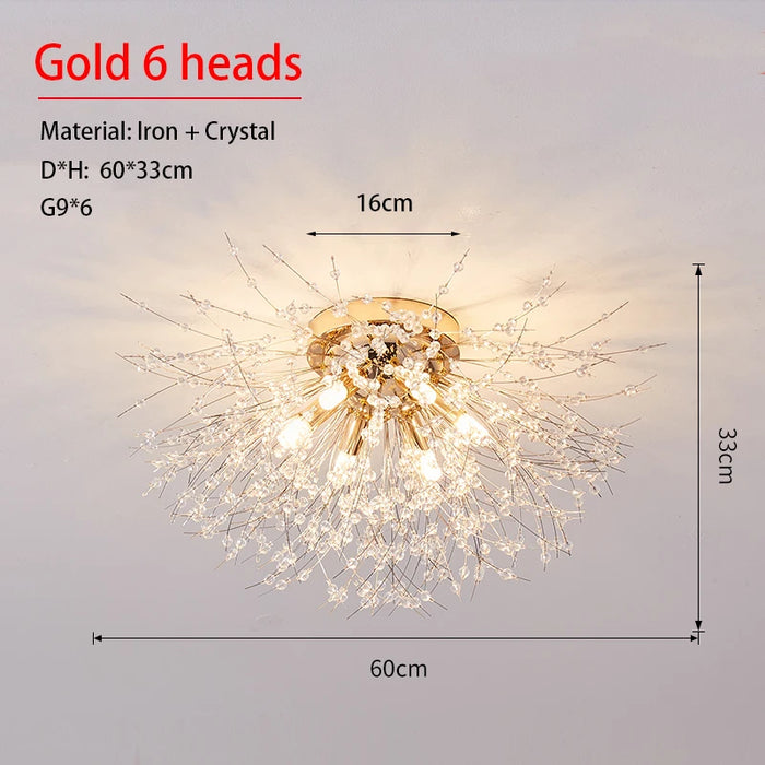 Crystal Dandelion Ceiling Light – 4-Light Nordic Chandelier for Living Room & Dining Room