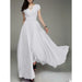 High-waist summer mini dress with batwing sleeves and flowing chiffon fabric