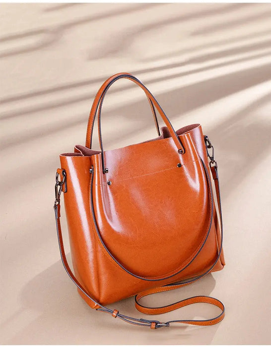 Vintage Cow Leather Shoulder Tote – Women’s Ruched Handbag SF