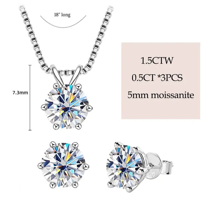 Classic Moissanite Pendant & Stud Earrings Set with Certificate SF