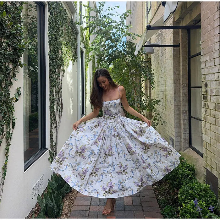 A-line Strap Long Dress – Square Neck & Backless Design