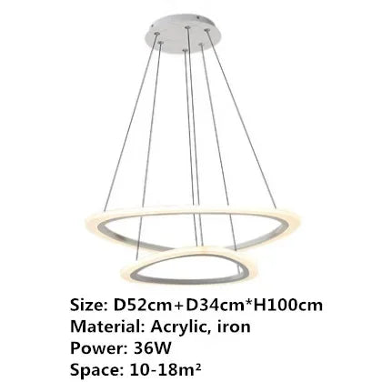 Art Deco Pendant Light – White Acrylic & Iron Chandelier with Remote Control - Samanta Factory