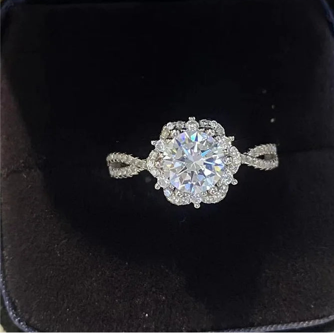 VVS1 D-color moissanite bridal ring set in 925 sterling silver with GRA certification