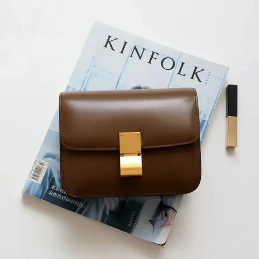 Soft cow leather women's flap bag with silt pocket, hasp closure