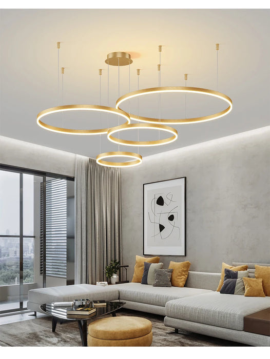 Modern LED Pendant Light – Gold Aluminum Chandelier with Remote Control - Samanta Factory
