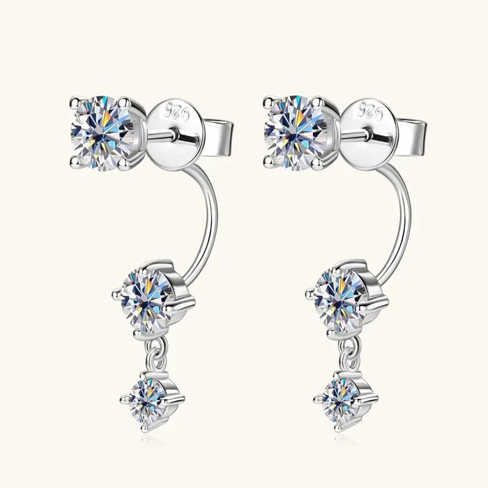 Moissanite Stud Earrings – D-Color VVS1 2-in-1 Sterling Silver