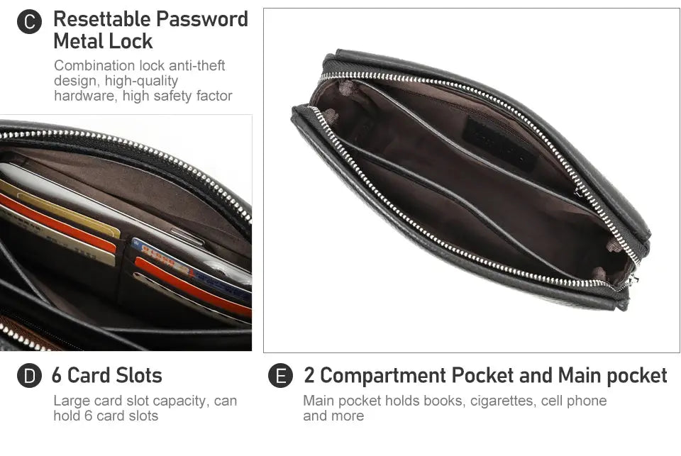 Men’s Leather Clutch Bag – Large Capacity Casual Hand Carry Bag SF