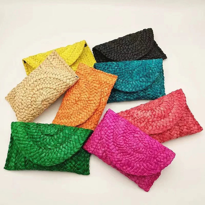 Boho Straw Flap Bag for Women – Hard Shell Woven Handbag for Summer Outings