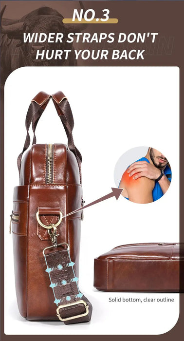 Leather Business Briefcase – Professional 15-Inch Laptop Work Bag SF