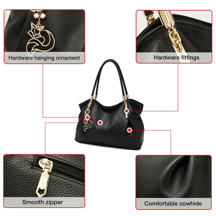 Genuine Leather Shoulder Bag – Elegant Casual Tote with Beading & Sequins for Women - Samanta Factory
