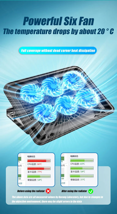 Laptop Cooling Pad – 6-Fan Ultra-Quiet Airflow for 13–18" Notebook