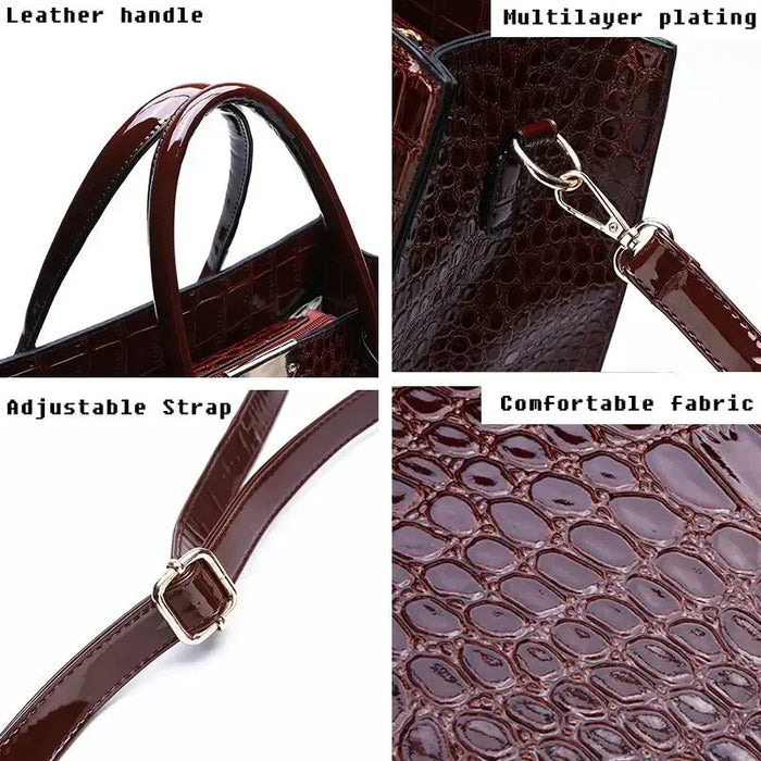 Luxury Crocodile Pattern Handbag – Large Capacity Vintage Women’s Leather Tote Shoulder Bag SF
